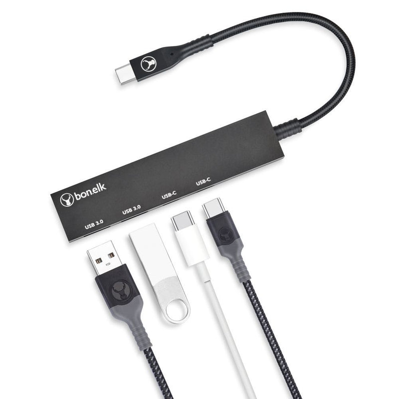 Bonelk Long-Life USB-C 4 in 1 Multiport Slim Hub (Space Grey) Black