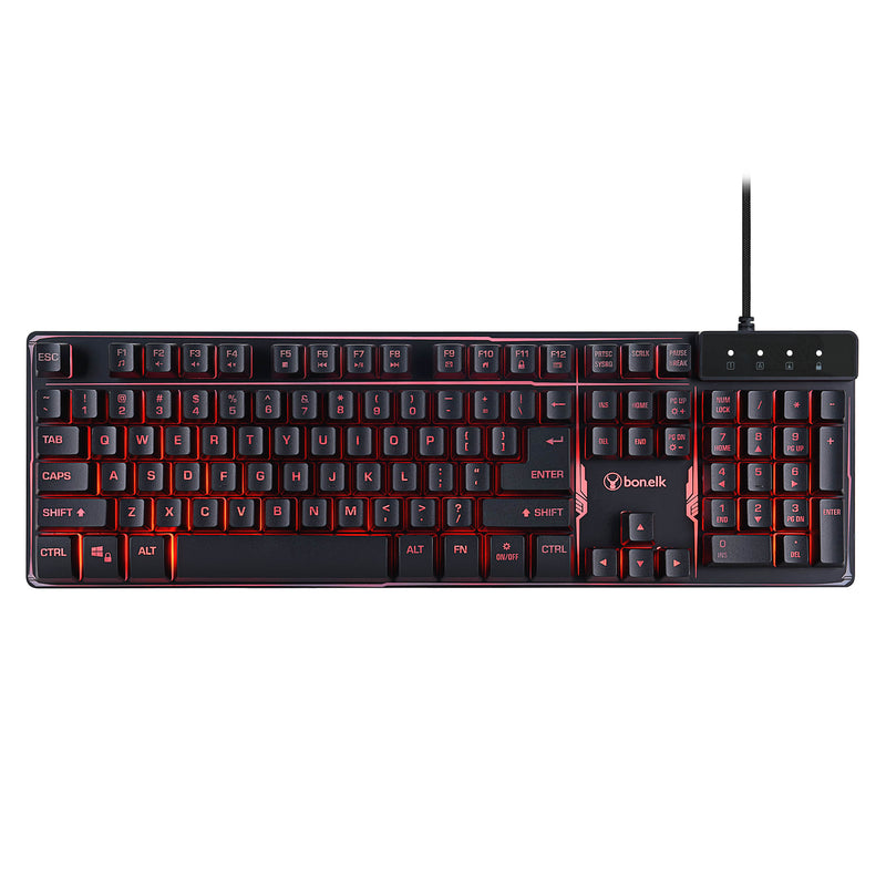 Bonelk K-308 Gaming LED Backlit Keyboard, USB, Full Size (Black)