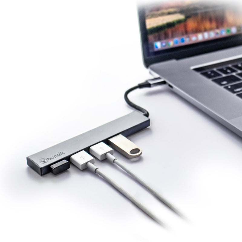 Bonelk USB-C to 4 Port USB 3. Slim Hub (Space Grey)